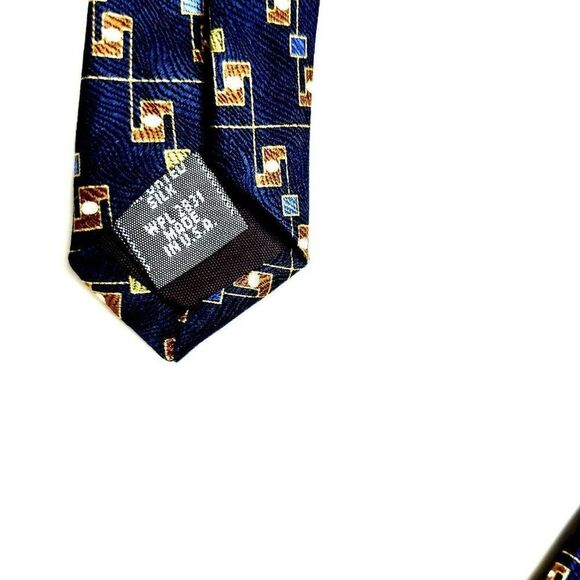 Savile Row Silk Tie Print Blue Geometric - Picture 4 of 6